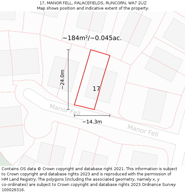 17, MANOR FELL, PALACEFIELDS, RUNCORN, WA7 2UZ: Plot and title map