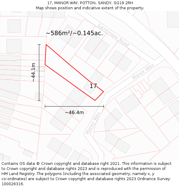 17, MANOR WAY, POTTON, SANDY, SG19 2RH: Plot and title map