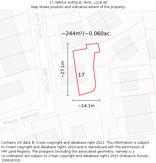 17, MAPLE AVENUE, RHYL, LL18 4JT: Plot and title map