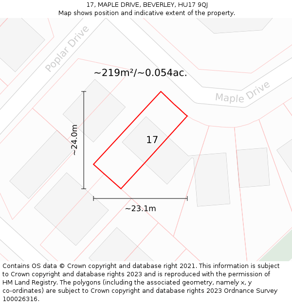 17, MAPLE DRIVE, BEVERLEY, HU17 9QJ: Plot and title map