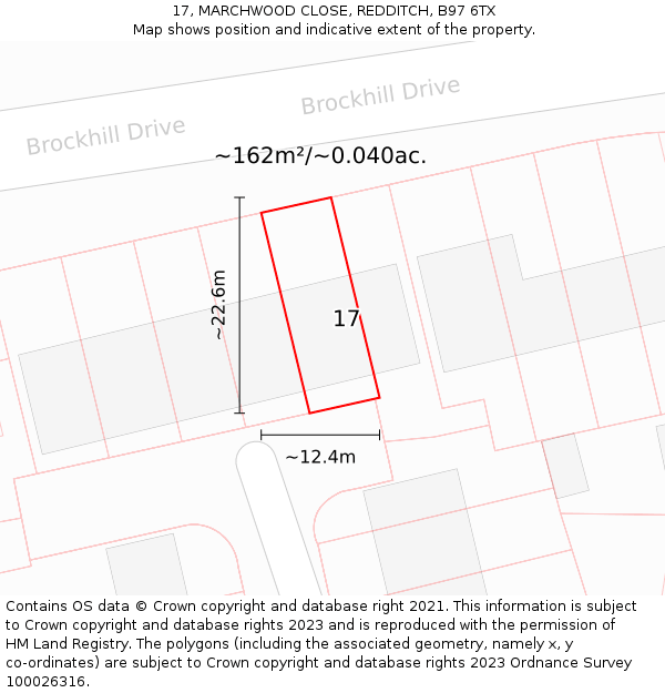 17, MARCHWOOD CLOSE, REDDITCH, B97 6TX: Plot and title map