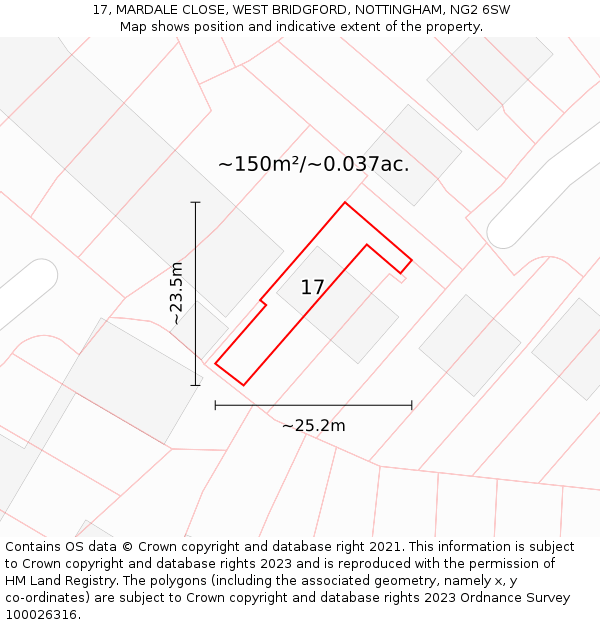 17, MARDALE CLOSE, WEST BRIDGFORD, NOTTINGHAM, NG2 6SW: Plot and title map