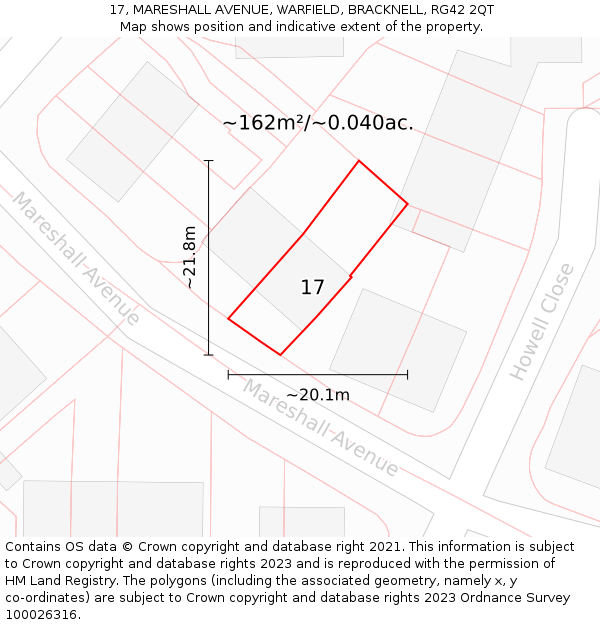 17, MARESHALL AVENUE, WARFIELD, BRACKNELL, RG42 2QT: Plot and title map