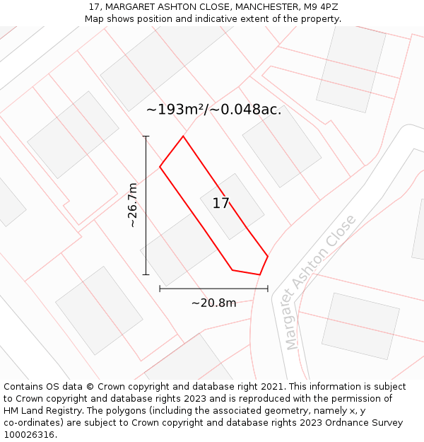 17, MARGARET ASHTON CLOSE, MANCHESTER, M9 4PZ: Plot and title map