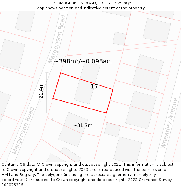 17, MARGERISON ROAD, ILKLEY, LS29 8QY: Plot and title map