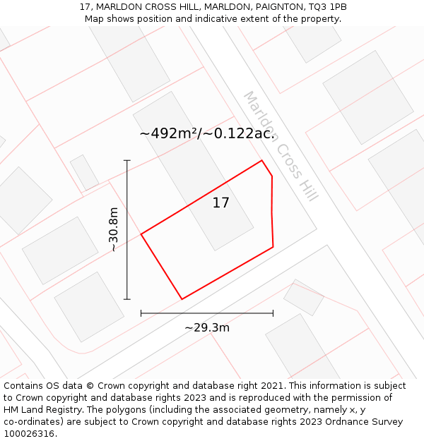 17, MARLDON CROSS HILL, MARLDON, PAIGNTON, TQ3 1PB: Plot and title map