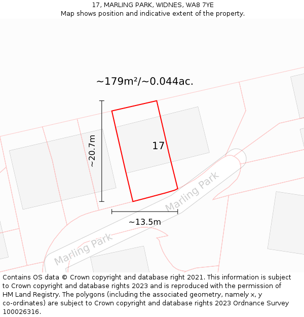 17, MARLING PARK, WIDNES, WA8 7YE: Plot and title map