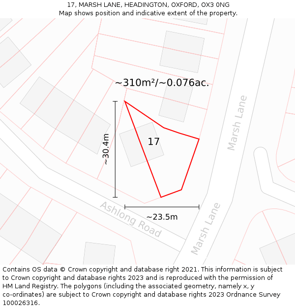 17, MARSH LANE, HEADINGTON, OXFORD, OX3 0NG: Plot and title map