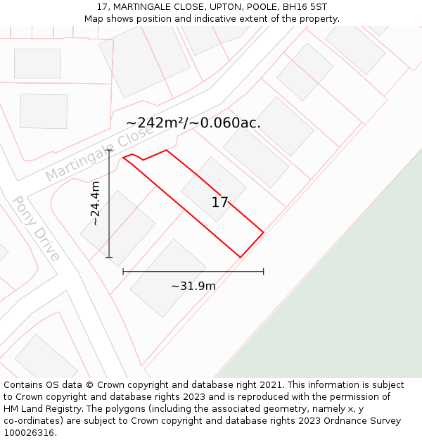 17, MARTINGALE CLOSE, UPTON, POOLE, BH16 5ST: Plot and title map