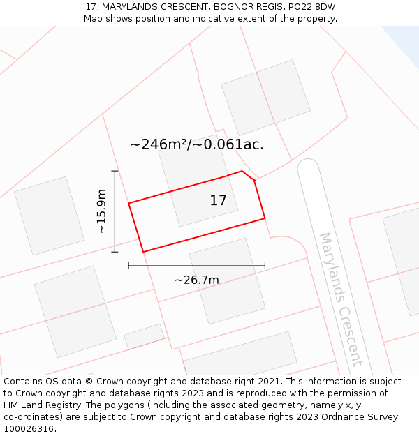 17, MARYLANDS CRESCENT, BOGNOR REGIS, PO22 8DW: Plot and title map