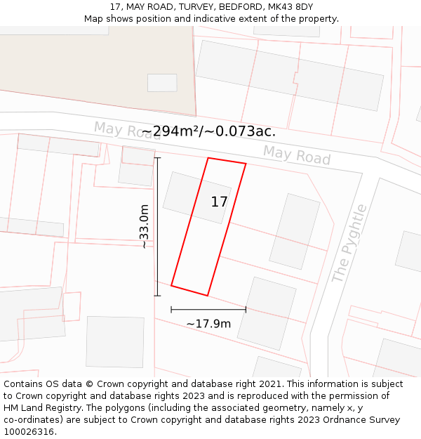 17, MAY ROAD, TURVEY, BEDFORD, MK43 8DY: Plot and title map