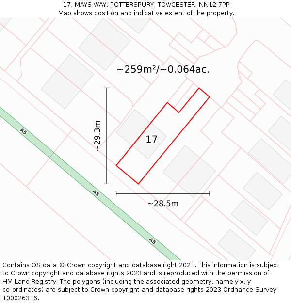 17, MAYS WAY, POTTERSPURY, TOWCESTER, NN12 7PP: Plot and title map