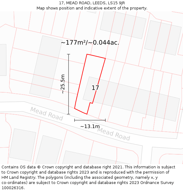 17, MEAD ROAD, LEEDS, LS15 9JR: Plot and title map