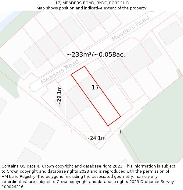 17, MEADERS ROAD, RYDE, PO33 1HR: Plot and title map