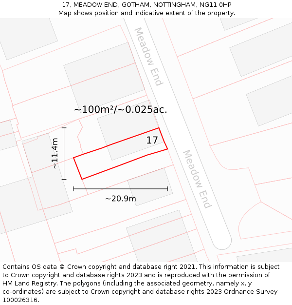 17, MEADOW END, GOTHAM, NOTTINGHAM, NG11 0HP: Plot and title map