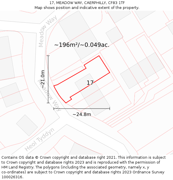 17, MEADOW WAY, CAERPHILLY, CF83 1TF: Plot and title map