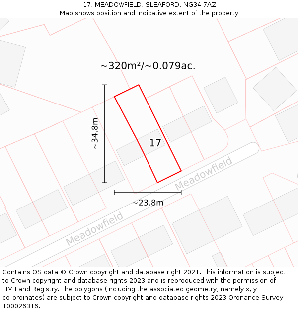 17, MEADOWFIELD, SLEAFORD, NG34 7AZ: Plot and title map