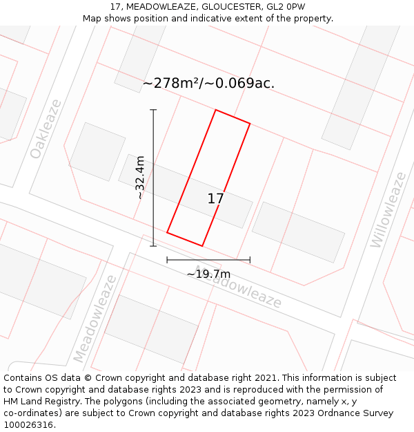 17, MEADOWLEAZE, GLOUCESTER, GL2 0PW: Plot and title map