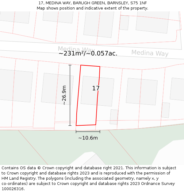 17, MEDINA WAY, BARUGH GREEN, BARNSLEY, S75 1NF: Plot and title map