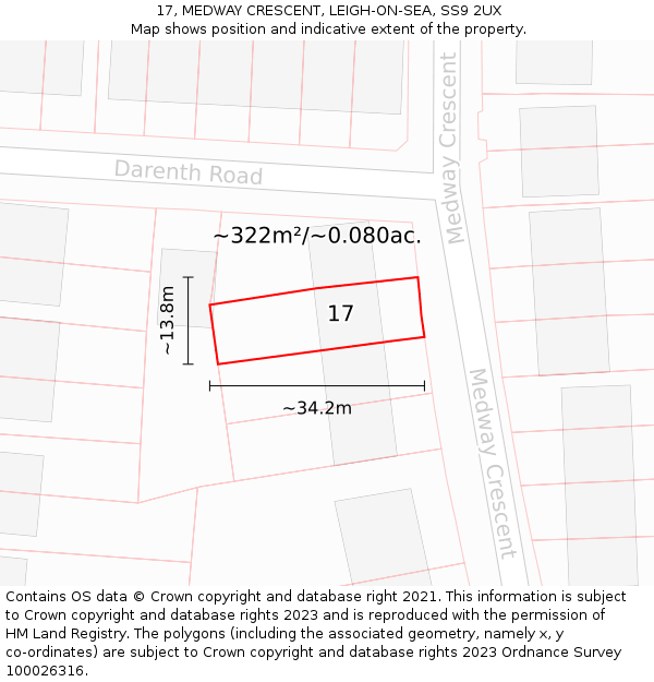 17, MEDWAY CRESCENT, LEIGH-ON-SEA, SS9 2UX: Plot and title map