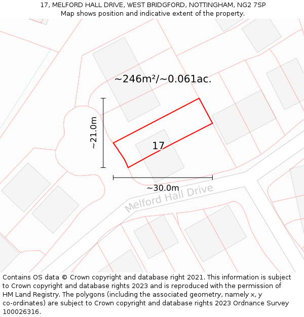 17, MELFORD HALL DRIVE, WEST BRIDGFORD, NOTTINGHAM, NG2 7SP: Plot and title map