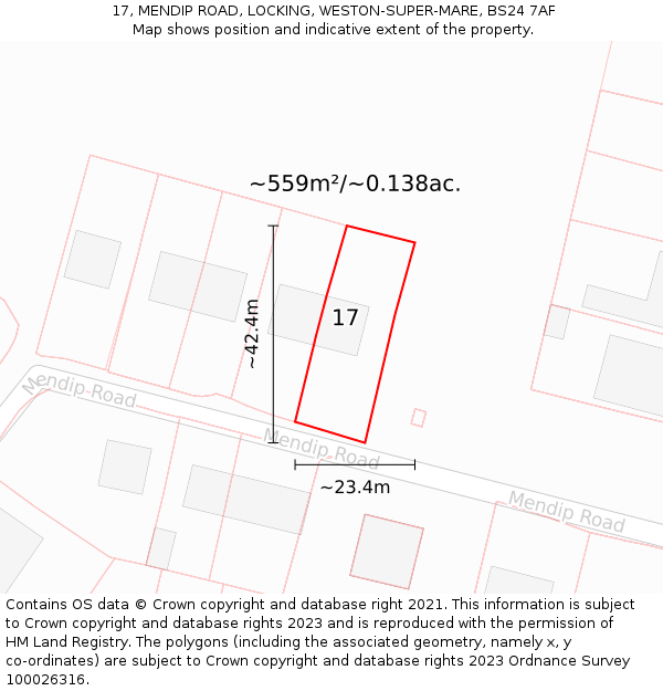 17, MENDIP ROAD, LOCKING, WESTON-SUPER-MARE, BS24 7AF: Plot and title map