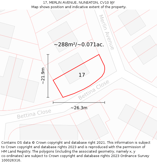 17, MERLIN AVENUE, NUNEATON, CV10 9JY: Plot and title map