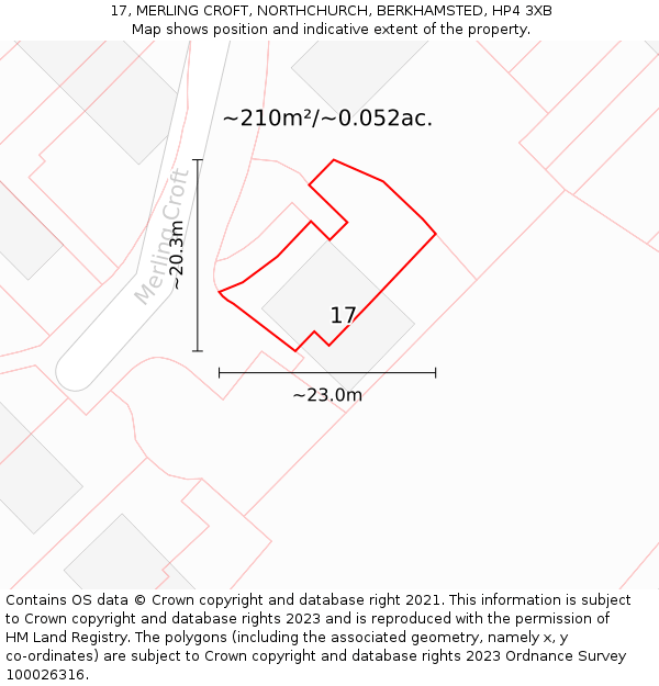 17, MERLING CROFT, NORTHCHURCH, BERKHAMSTED, HP4 3XB: Plot and title map