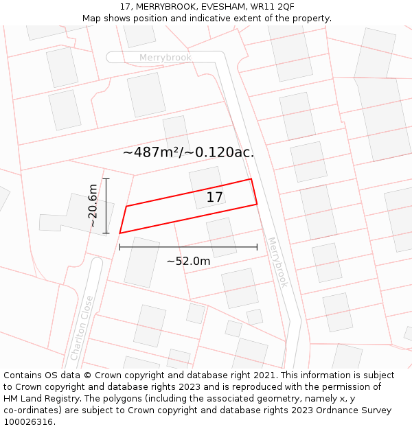 17, MERRYBROOK, EVESHAM, WR11 2QF: Plot and title map