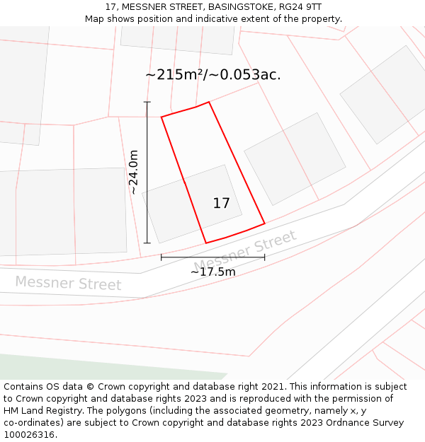 17, MESSNER STREET, BASINGSTOKE, RG24 9TT: Plot and title map