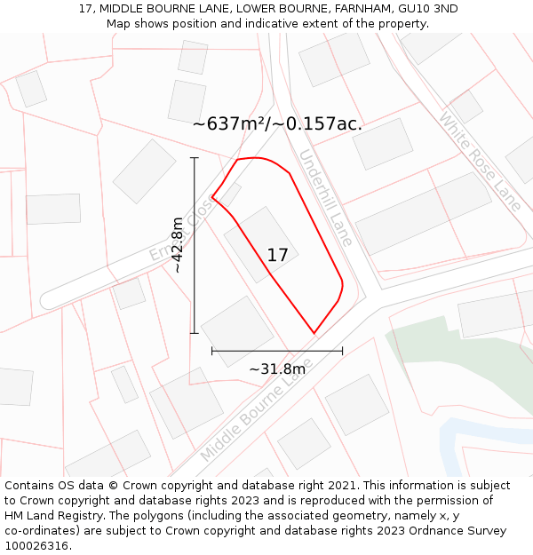 17, MIDDLE BOURNE LANE, LOWER BOURNE, FARNHAM, GU10 3ND: Plot and title map