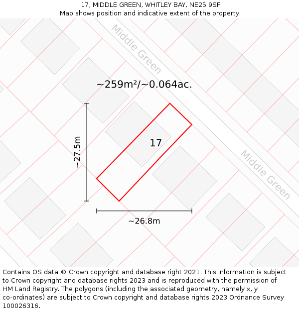 17, MIDDLE GREEN, WHITLEY BAY, NE25 9SF: Plot and title map