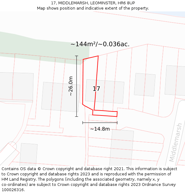 17, MIDDLEMARSH, LEOMINSTER, HR6 8UP: Plot and title map