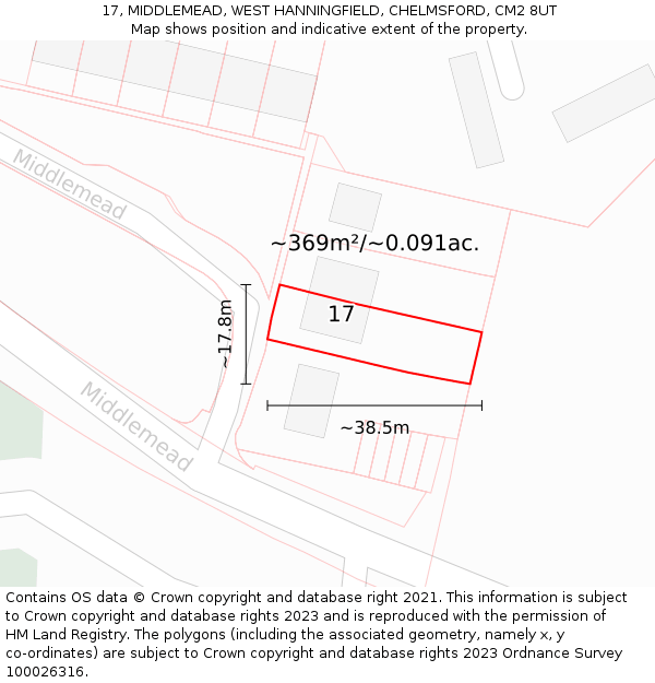 17, MIDDLEMEAD, WEST HANNINGFIELD, CHELMSFORD, CM2 8UT: Plot and title map