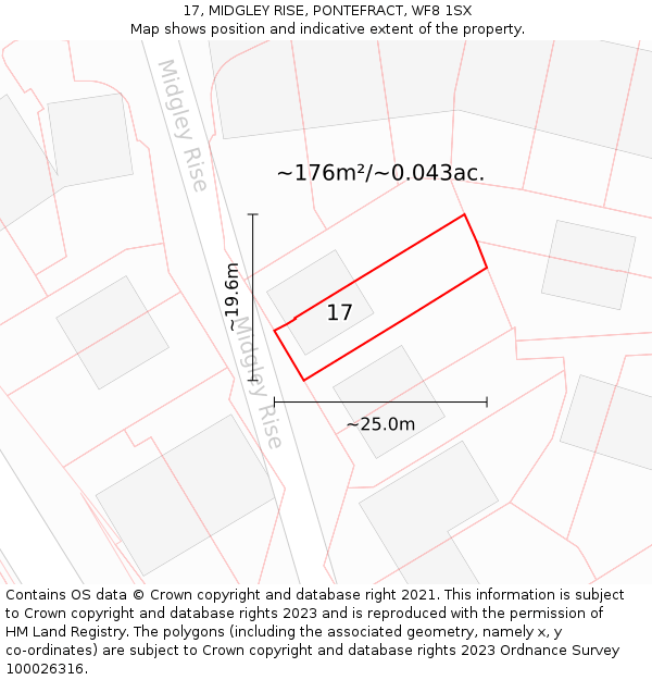 17, MIDGLEY RISE, PONTEFRACT, WF8 1SX: Plot and title map