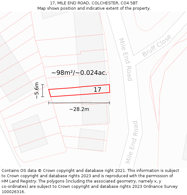 17, MILE END ROAD, COLCHESTER, CO4 5BT: Plot and title map