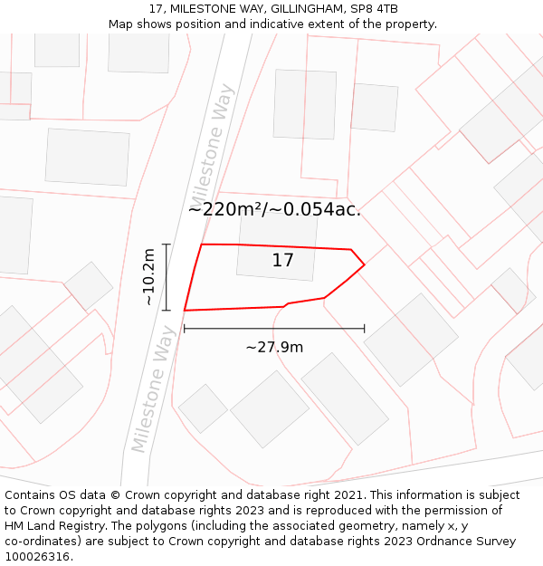 17, MILESTONE WAY, GILLINGHAM, SP8 4TB: Plot and title map