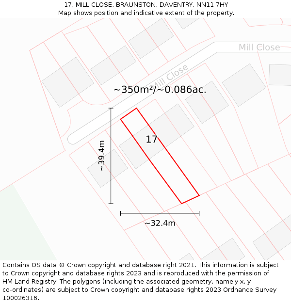 17, MILL CLOSE, BRAUNSTON, DAVENTRY, NN11 7HY: Plot and title map