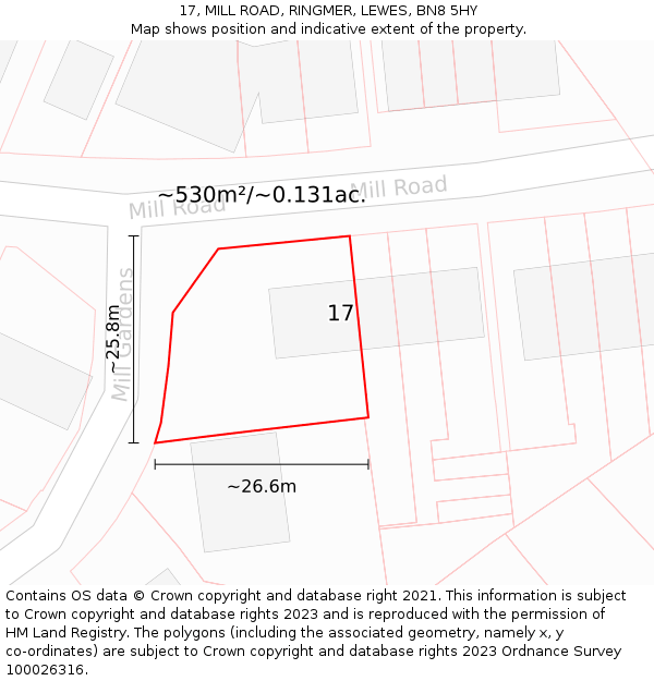 17, MILL ROAD, RINGMER, LEWES, BN8 5HY: Plot and title map