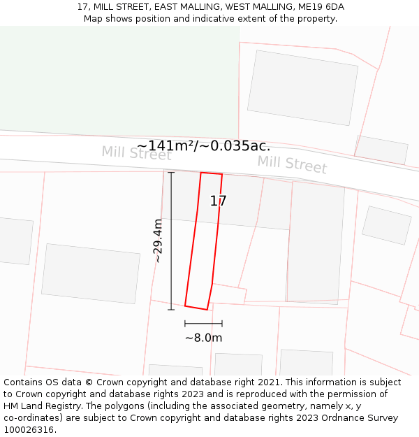 17, MILL STREET, EAST MALLING, WEST MALLING, ME19 6DA: Plot and title map