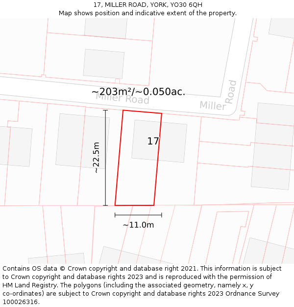 17, MILLER ROAD, YORK, YO30 6QH: Plot and title map