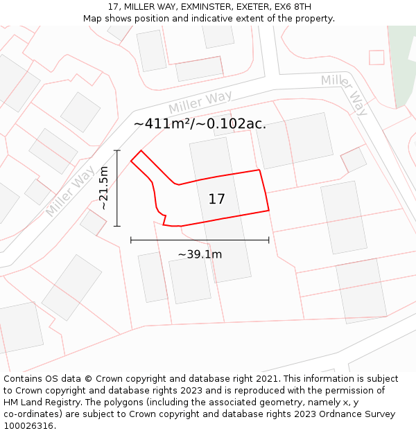 17, MILLER WAY, EXMINSTER, EXETER, EX6 8TH: Plot and title map