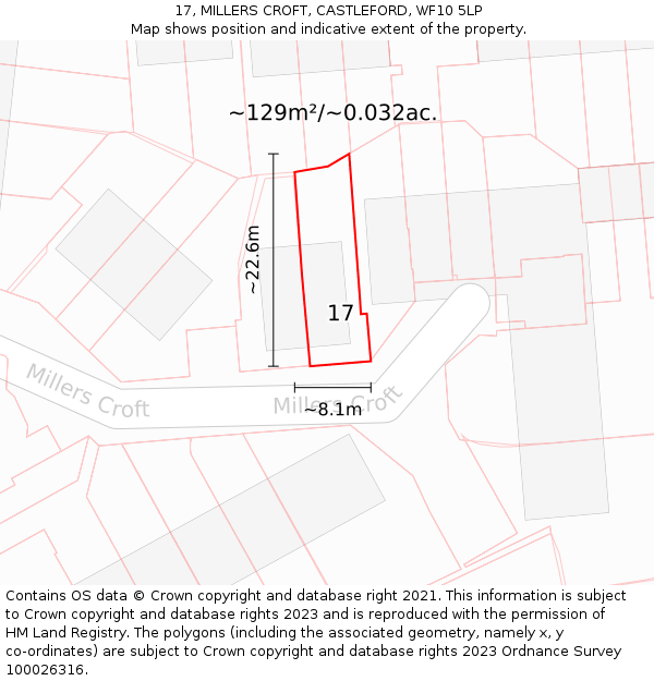 17, MILLERS CROFT, CASTLEFORD, WF10 5LP: Plot and title map