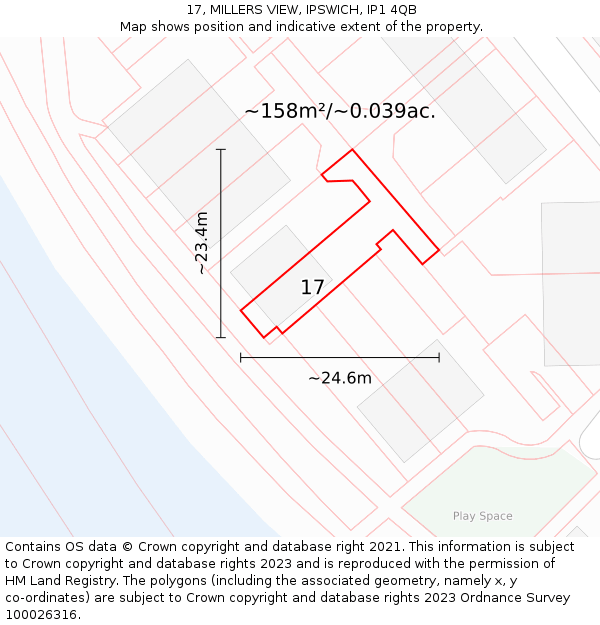 17, MILLERS VIEW, IPSWICH, IP1 4QB: Plot and title map