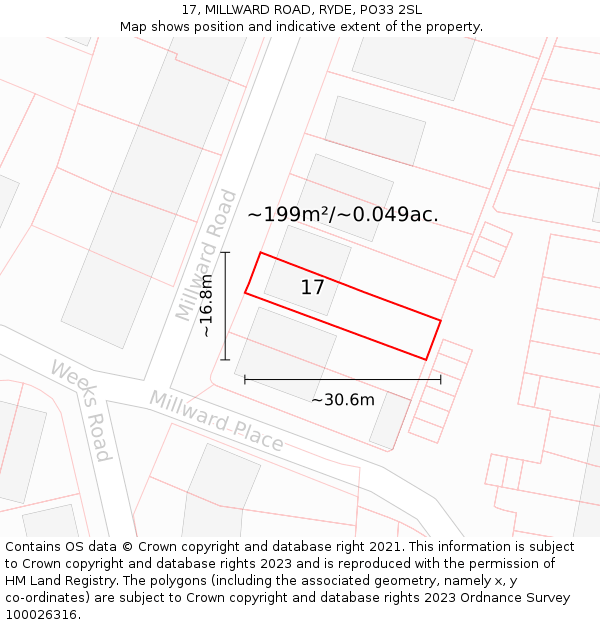 17, MILLWARD ROAD, RYDE, PO33 2SL: Plot and title map