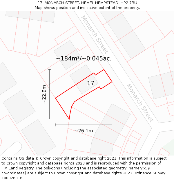 17, MONARCH STREET, HEMEL HEMPSTEAD, HP2 7BU: Plot and title map