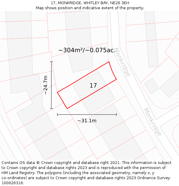 17, MONKRIDGE, WHITLEY BAY, NE26 3EH: Plot and title map