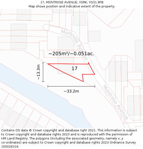 17, MONTROSE AVENUE, YORK, YO31 8FB: Plot and title map