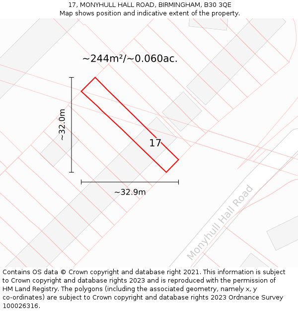 17, MONYHULL HALL ROAD, BIRMINGHAM, B30 3QE: Plot and title map