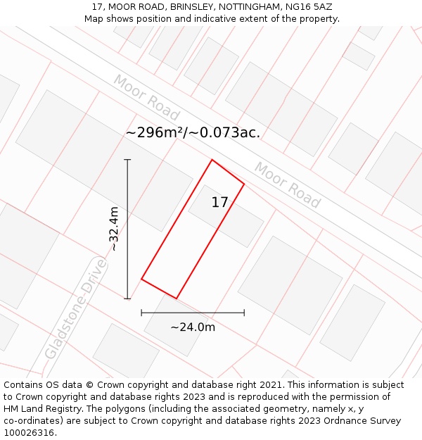 17, MOOR ROAD, BRINSLEY, NOTTINGHAM, NG16 5AZ: Plot and title map